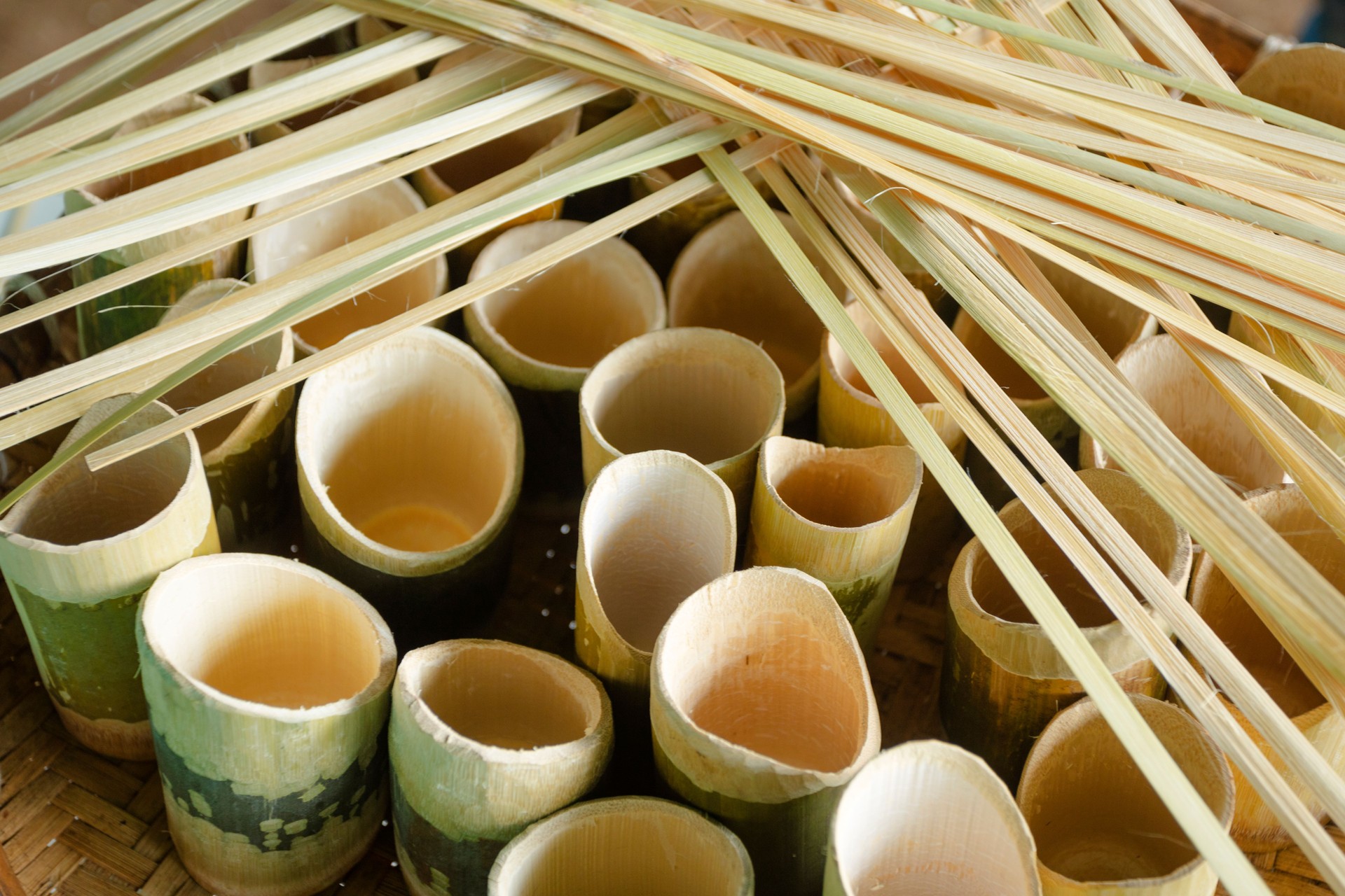 Raw bamboo materials for making thai baskets